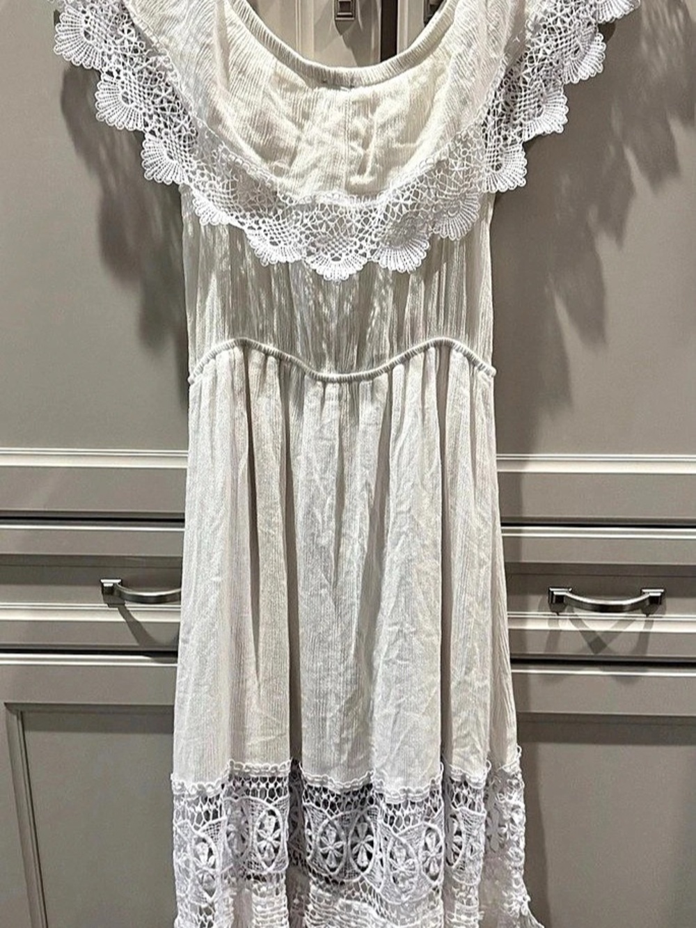 Vintage Boho White Lace Dress in Size L